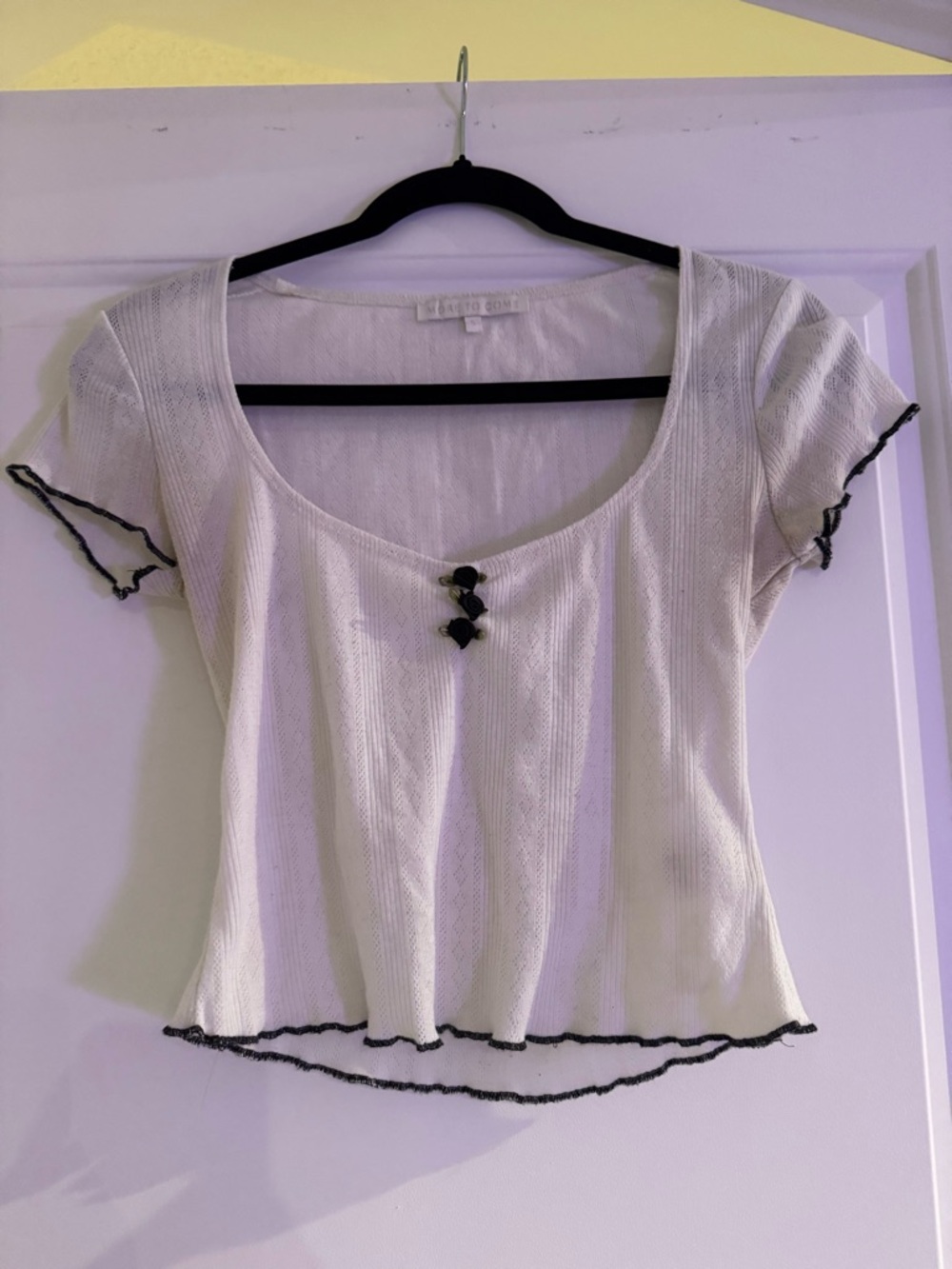 More To Come Revolve White Ribbed Scoop Neck Crop Top with Black Trim